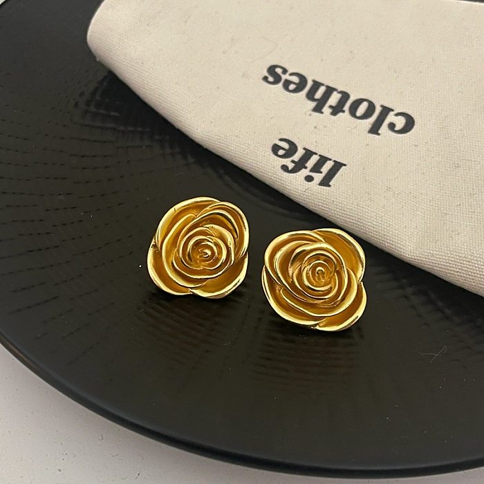 1 Pair Vintage Style Solid Color Flower Plating Copper Gold Plated Ear Studs