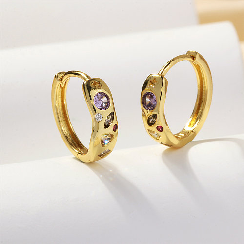 1 Pair Luxurious Shiny Star Heart Shape Plating Inlay Copper Zircon 18K Gold Plated Hoop Earrings