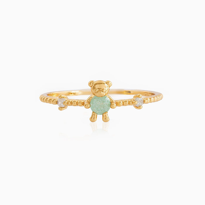 Fashion Cute Bear Does Not Fade Micro Inlaid Zircon Copper Ring