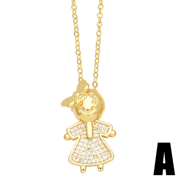 IG Style Fashion Cartoon Character Copper Plating Inlay Zircon 18K Gold Plated Necklace