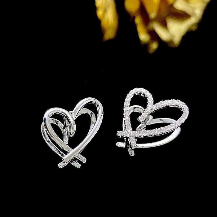 1 Pair Simple Style Heart Shape Inlay Copper Zircon Ear Studs