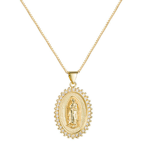 Collier ovale en cuivre avec pendentif statue de la Vierge Marie