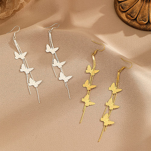 1 paire de boucles d'oreilles pendantes en cuivre plaqué or, Style Simple, papillon