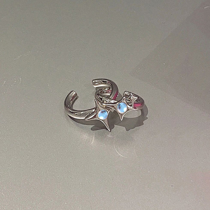 Retro Star Copper Inlay Moonstone Miyuki Beads Open Ring