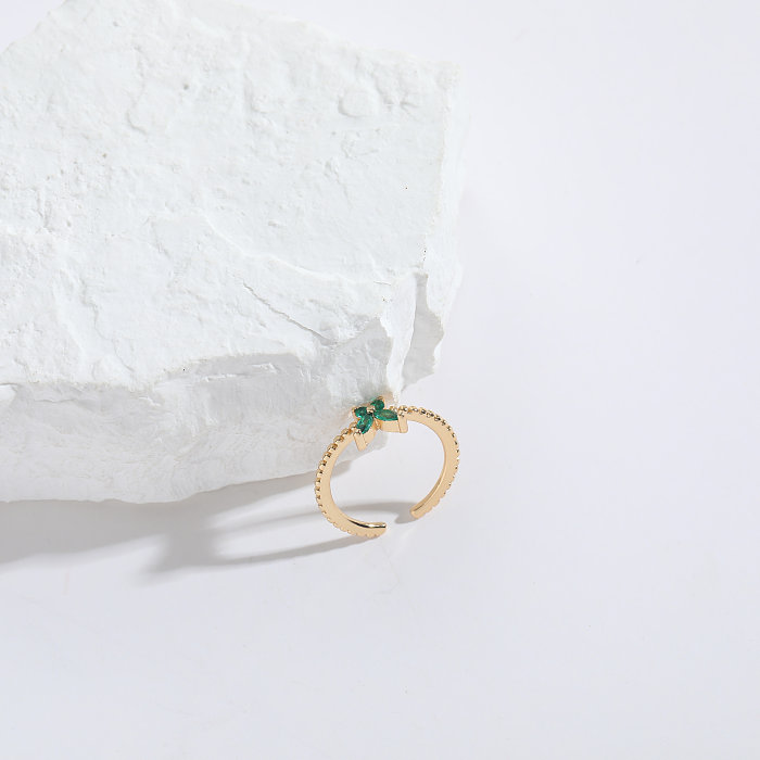 1 Stück modischer offener Ring mit Schmetterlings-Kupfer-Inlay und Zirkon