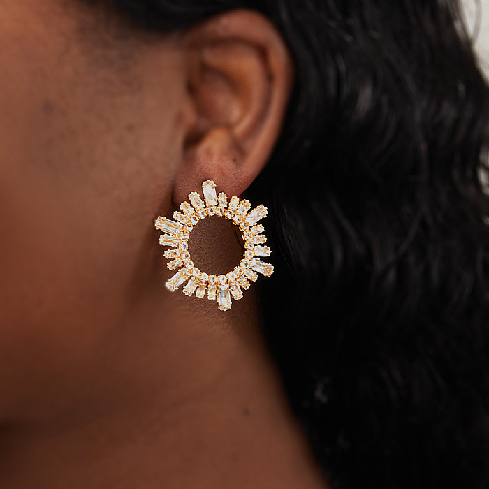 1 Pair Elegant Fashion Shiny Flower Copper Inlay Inlaid Zircon Zircon Earrings