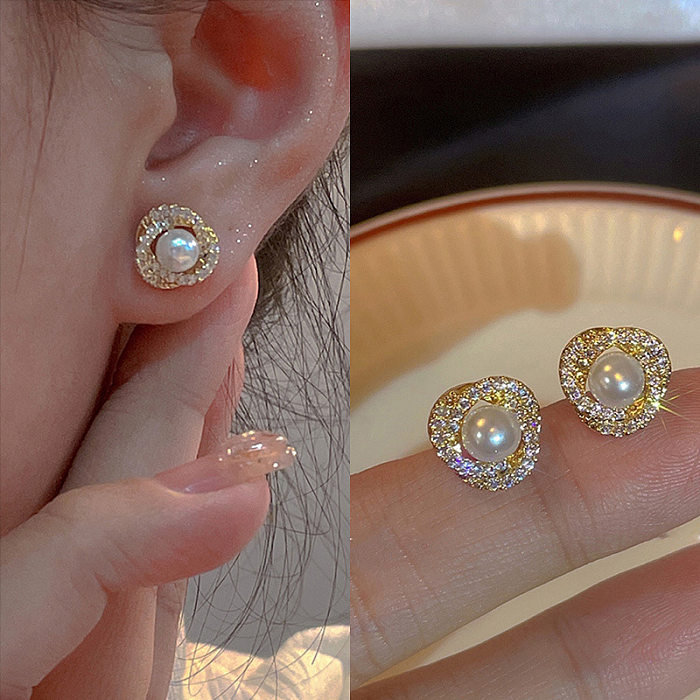 Sweet Heart Shape Flower Copper Inlay Zircon Drop Earrings Ear Studs 1 Pair