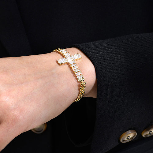 Bracelet en zircon avec incrustation de placage de cuivre Lady Cross
