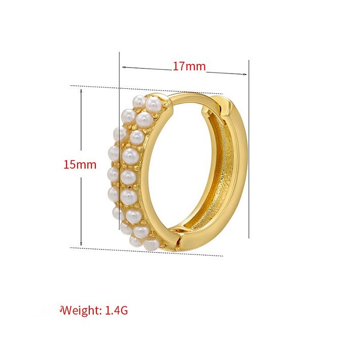 Modische geometrische Messing-Inlay-Ohrringe mit künstlichen Perlen, 1 Paar