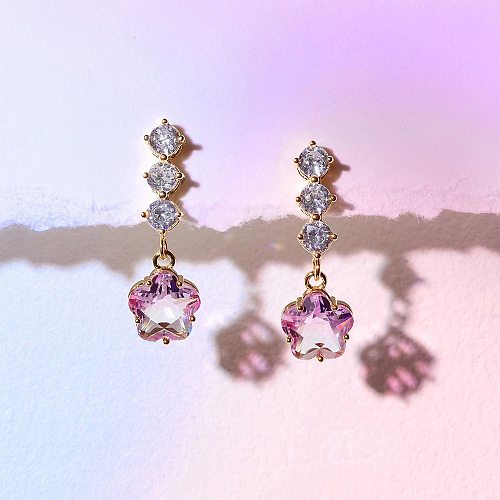 1 Pair Sweet Flower Plating Inlay Copper Artificial Crystal Drop Earrings