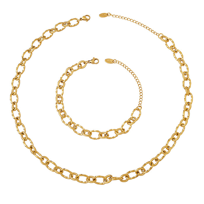 Estilo simples básico comutar geométrico titânio aço chapeamento 18k banhado a ouro feminino pulseiras colar