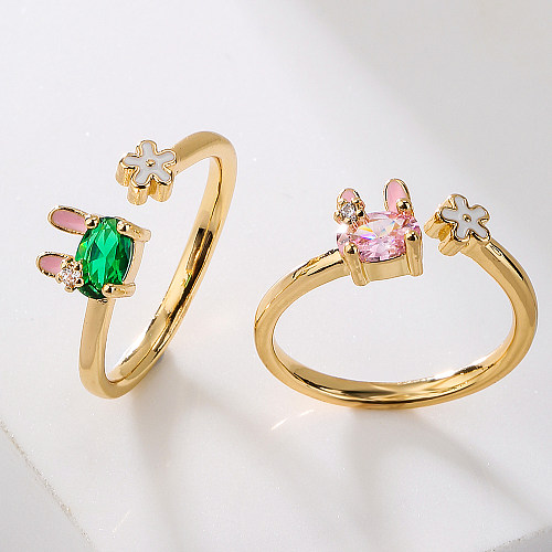 Fashion Rabbit Copper Gold Plated Zircon Open Ring 1 Piece