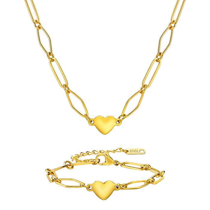Collar de pulseras chapado en oro de 18 quilates con revestimiento de acero inoxidable en forma de corazón de estilo clásico