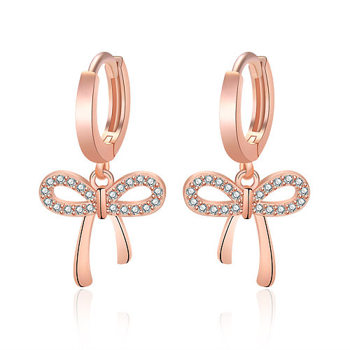 1 Pair Simple Style Bow Knot Copper Plating Inlay Rhinestones Drop Earrings