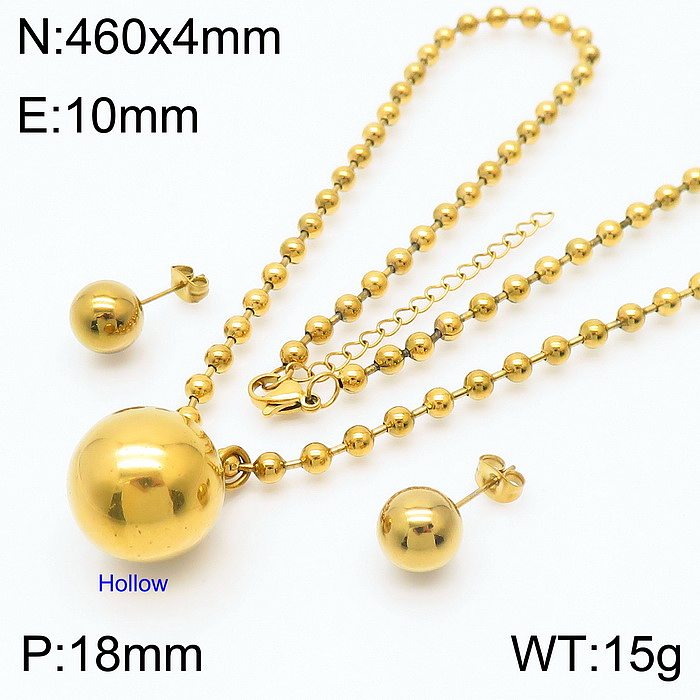 Elegant Lady Solid Color Titanium Steel Polishing Plating 18K Gold Plated Earrings Necklace