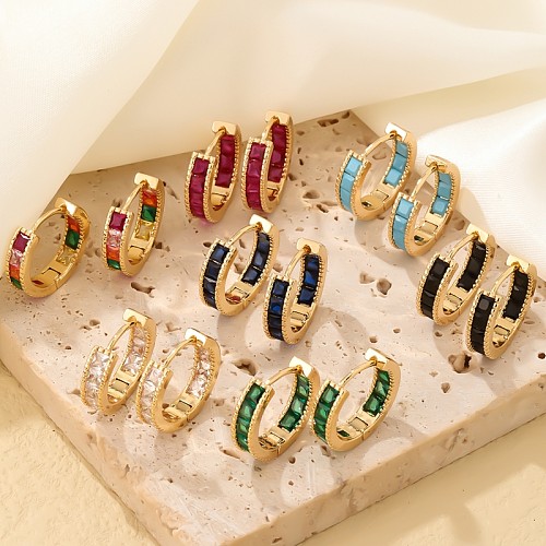 1 Pair Casual Vintage Style Simple Style Solid Color Inlay Copper Zircon Hoop Earrings