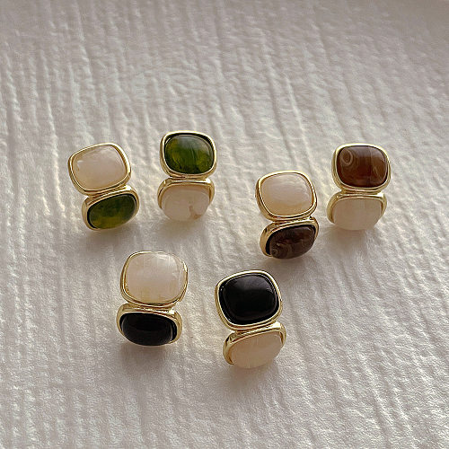 1 Pair Simple Style Geometric Plating Resin Copper Ear Studs