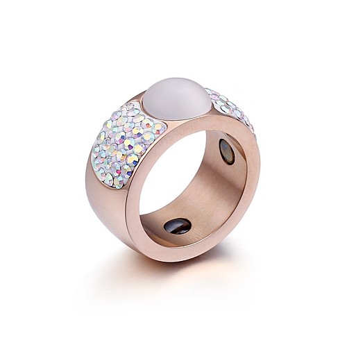 Anillo magnético de acero de titanio, anillo de ópalo de diamante de tendencia de personalidad