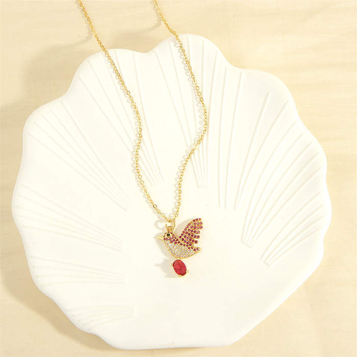 Elegante estilo simples pássaro cobre 18K colar com pingente de zircão banhado a ouro a granel