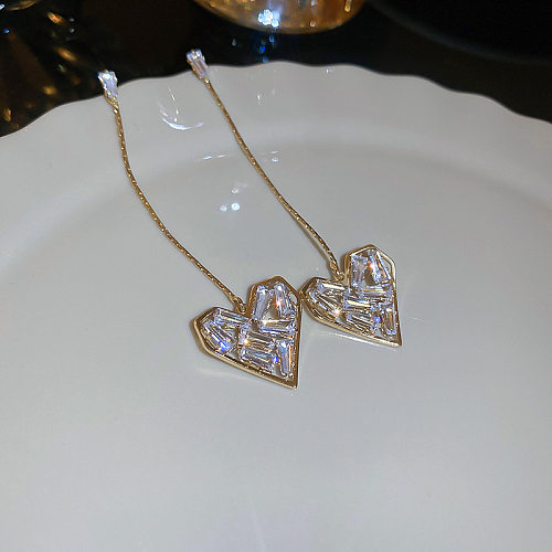 Simple Style Heart Shape Copper Drop Earrings Zircon Copper Earrings