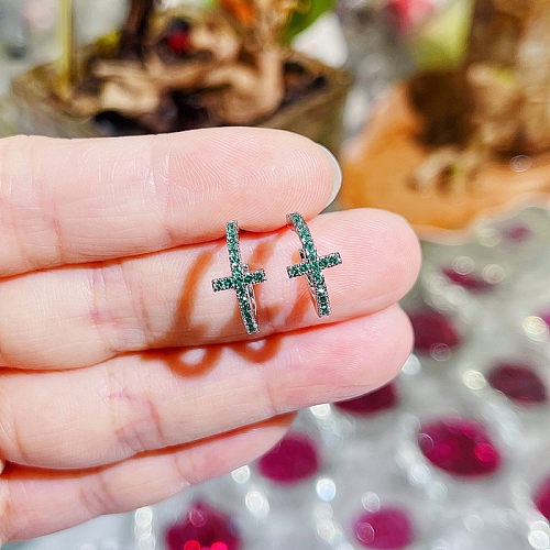 1 Pair Simple Style Commute Cross Plating Inlay Copper Artificial Gemstones Ear Studs