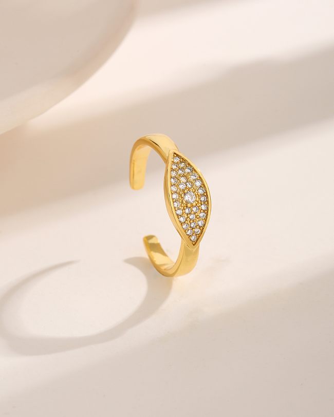 Estilo vintage básico estilo simples olho cobre chapeamento incrustado zircão banhado a ouro 18K anéis abertos