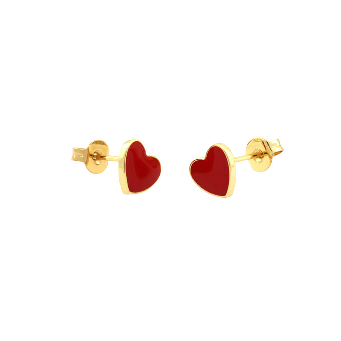 1 Pair Simple Style Heart Shape Enamel Plating Copper 18K Gold Plated Ear Studs