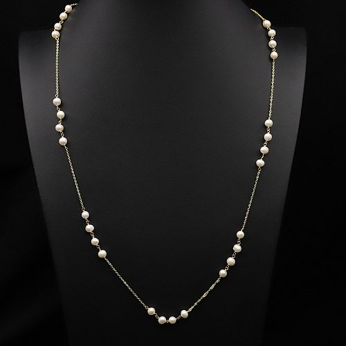 Elegant Geometric Copper Plating Inlay Agate Pearl 18K Gold Plated Sweater Chain
