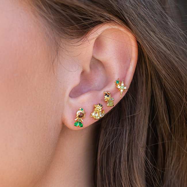 1 Set Princess Cute Cartoon Character Brass Asymmetrical Plating Inlay Zircon 18K Gold Plated Ear Studs