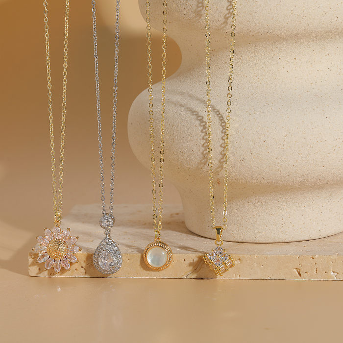 Elegante estilo clássico gotas de água flor cobre 14K colar de zircão banhado a ouro a granel