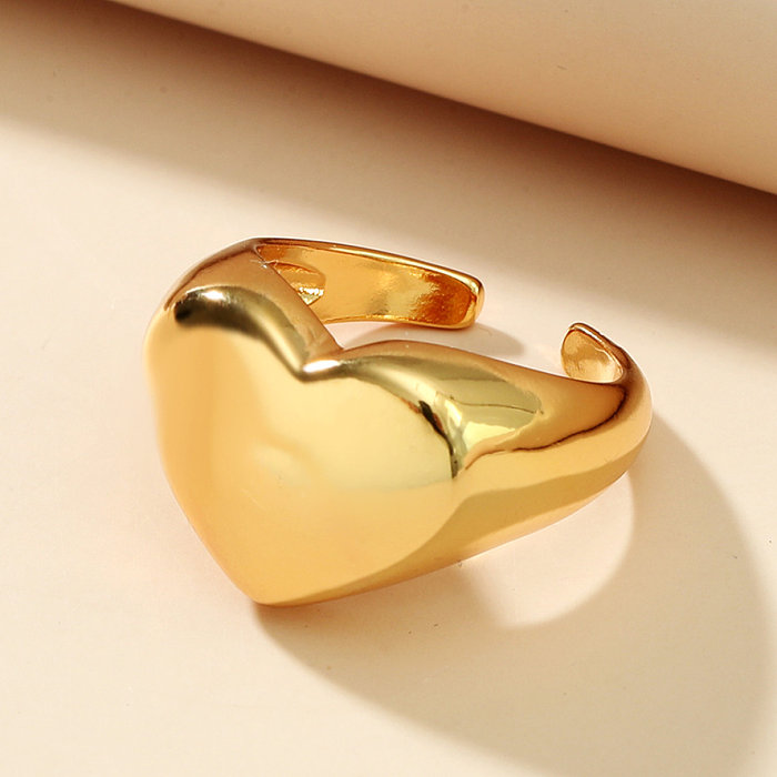 Anillo en forma de corazón de oro real chapado en cobre brillante con corazón coreano
