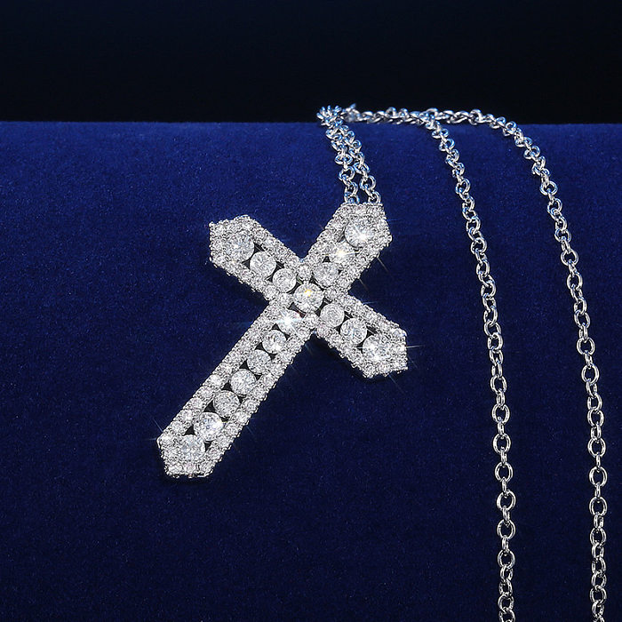 Kupfer voller eingelegter Zirkon-Mode-Kreuz-Anhänger-Halskette Großhandel