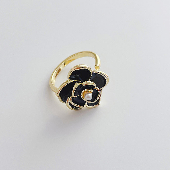 Mode-Blumen-Kupfer-Emaille-Inlay-Perlen-Ringe 1 Stück