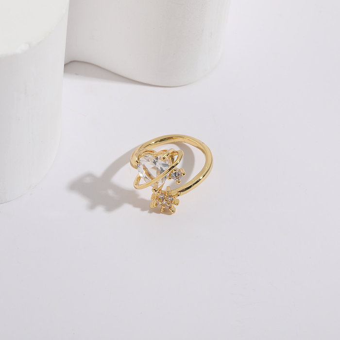 1 Piece Fashion Heart Shape Copper Inlay Zircon Open Ring