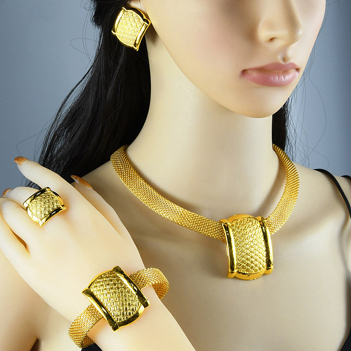 Estilo étnico redondo gotas de água losango cobre banhado a ouro pulseiras brincos colar