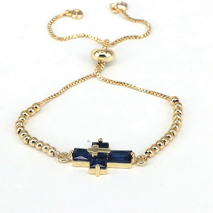 Elegant Simple Style Cross Copper Beaded Plating Inlay Zircon Gold Plated Bracelets
