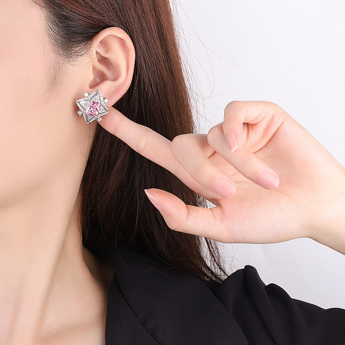 1 Pair Simple Style Star Inlay Copper Zircon Ear Studs