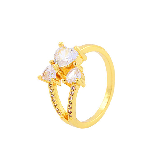 Offener Ring für Damen, glänzend, Herzform, Kupferbeschichtung, Inlay aus Zirkon, 18 Karat vergoldet