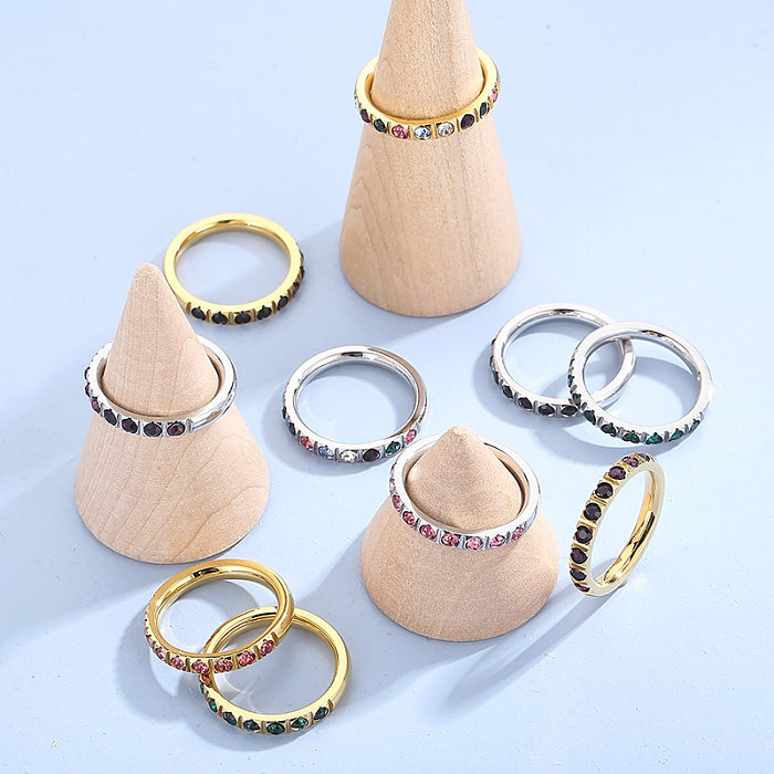 Anéis de strass de chapeamento de aço de titânio geométrico de estilo simples 1 peça