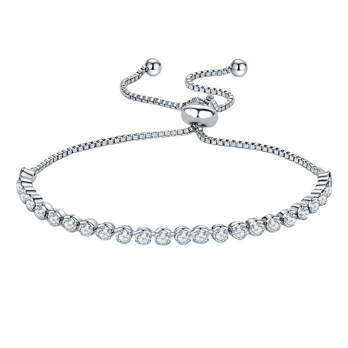 Simple Style Shiny Round Copper Inlay Zircon Bracelets
