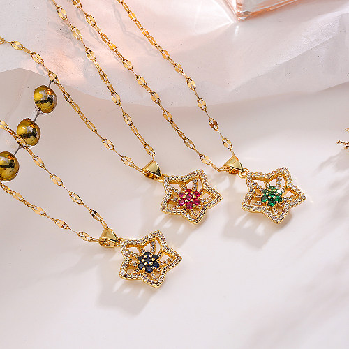 Schlichte Halskette mit Zirkon-Anhänger aus Kupfer mit 18-Karat-Vergoldung, Pendelblume, in großen Mengen