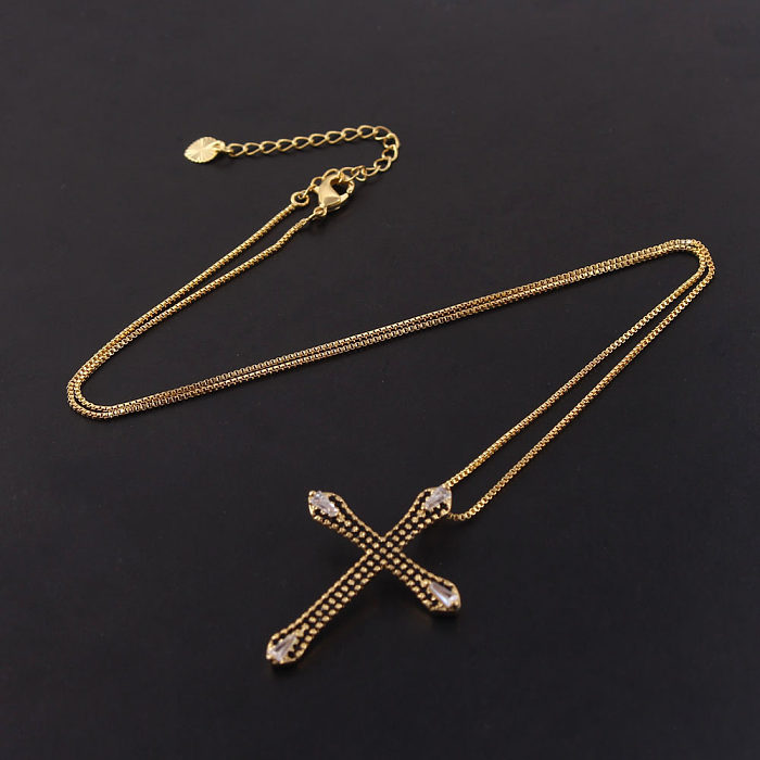 Schlichter Stil, vergoldete Anhänger-Halskette mit Kreuzverkupferung und Inlay-Zirkon