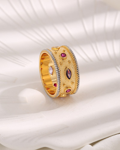 Estilo vintage luxuoso estilo francês olho cobre chapeamento incrustado zircão anéis banhados a ouro 18K