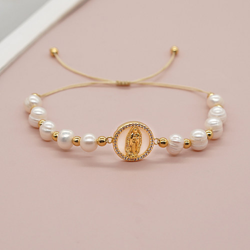 Bracelets de strass avec incrustation de perles de cuivre et de perles d'eau douce de Style IG
