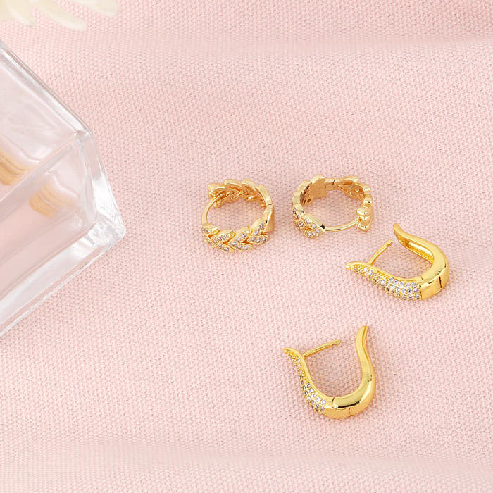 Pendientes geométricos de circonita con diamantes llenos Pendientes de cobre femeninos