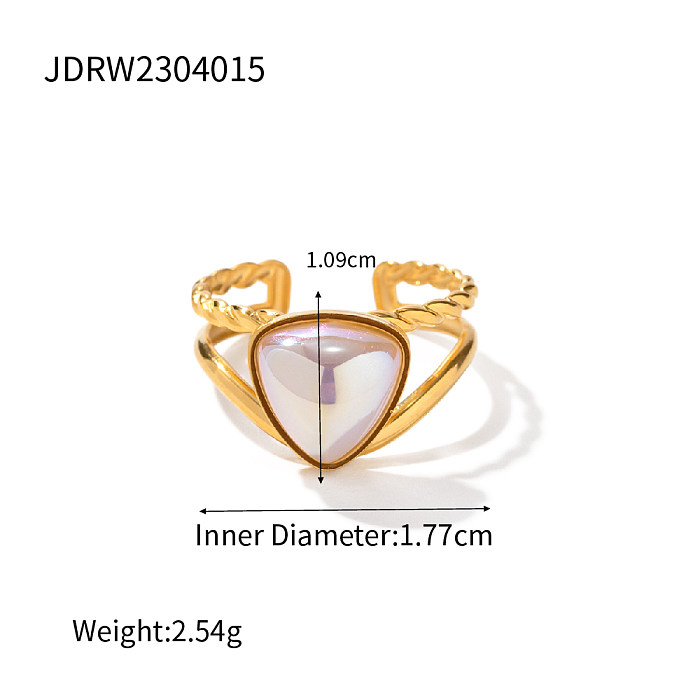 INS Style Simple Style Triangle Stainless Steel Plating Inlay Pearl 18K Gold Plated Open Ring