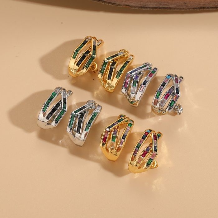 1 par de brincos banhados a ouro 14K com revestimento em bloco de cores elegantes e cobre zircão