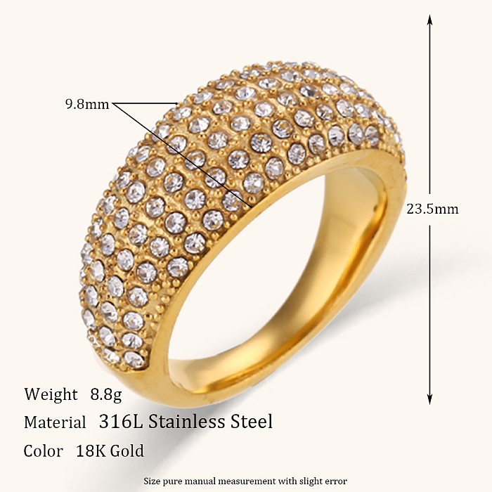 Lady Round Stainless Steel Plating Inlay Artificial Gemstones Rings