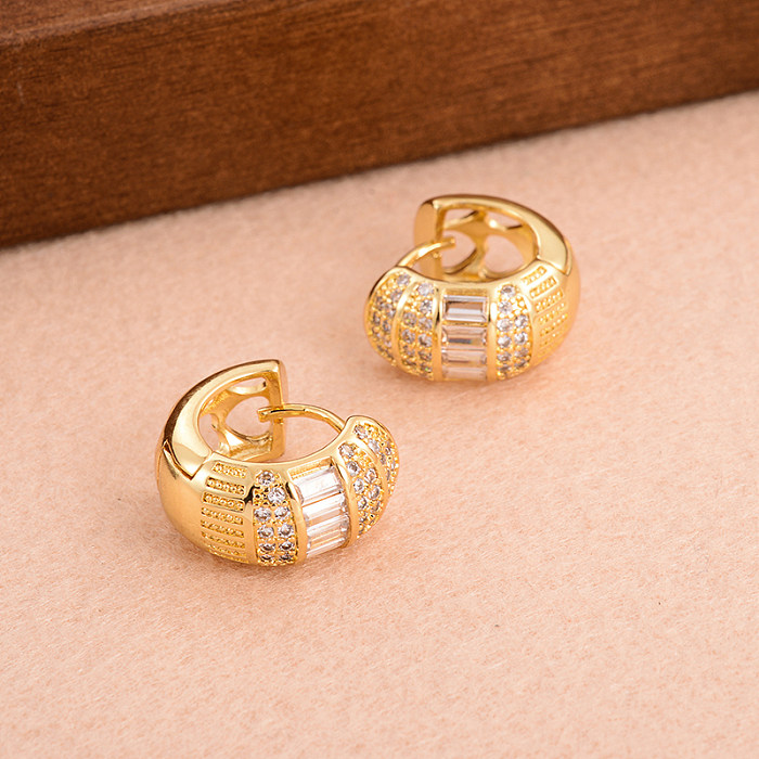 1 Pair Vintage Style Round Plating Inlay Copper Zircon 18K Gold Plated Ear Studs
