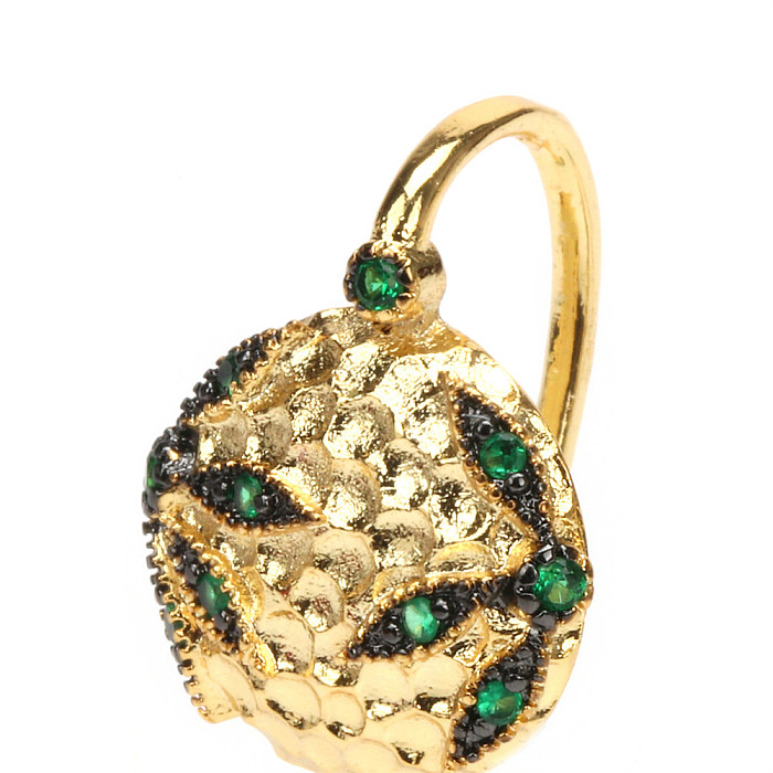 1 Paar Vintage-Stil-Ohrringe mit geometrischer Beschichtung, Kupfer-Zirkon, 18 Karat vergoldet